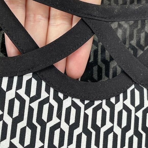 Laundry Shelli Segal Black White 3/4 Sleeve Shift Dress Womens Size 12 Stretchy - Picture 3 of 8